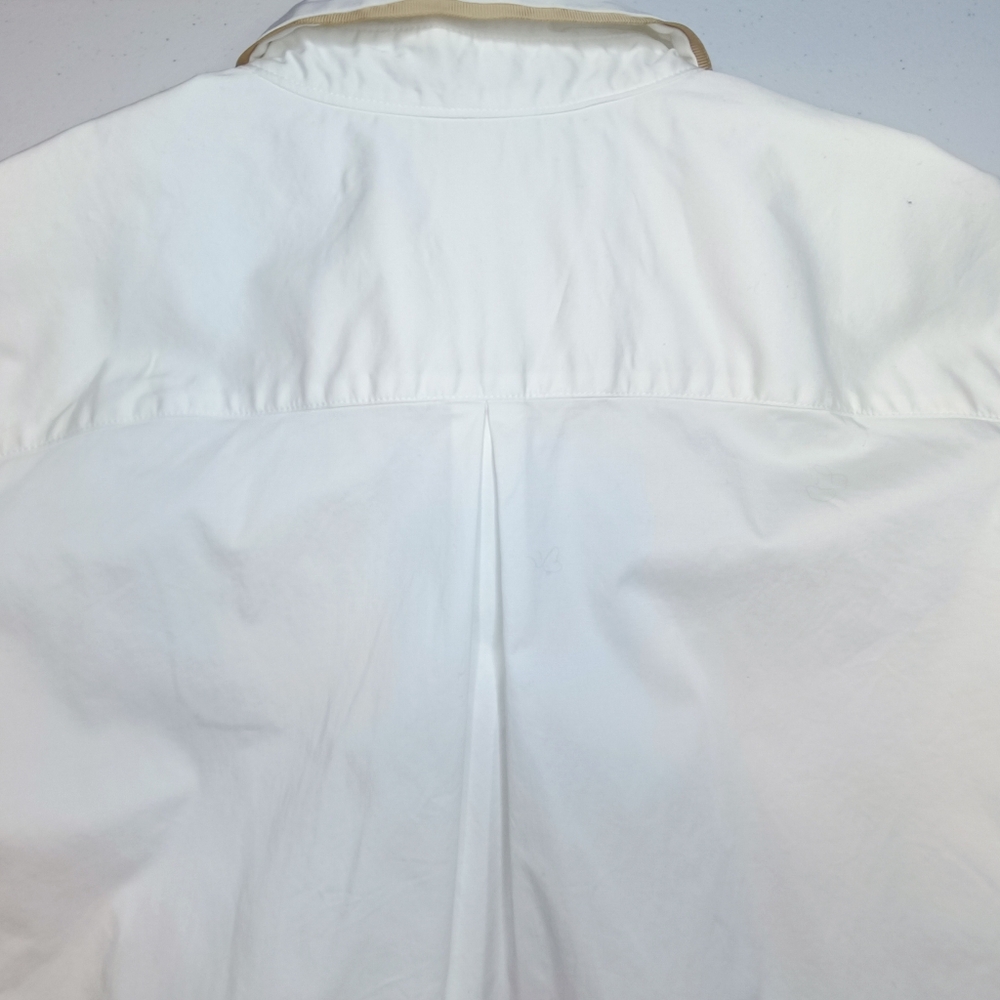 M. Martin White Poplin Cotton Buttondown Blouse Bell Sleeve Tan Piping Size M - Picture 9 of 14